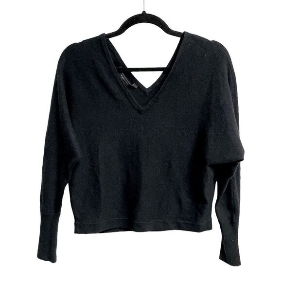 BCBGMAXAZRIA Wool Cashmere Double V-Neck Dolman Sleeve Cropped Sweater Black XXS - Picture 3 of 9